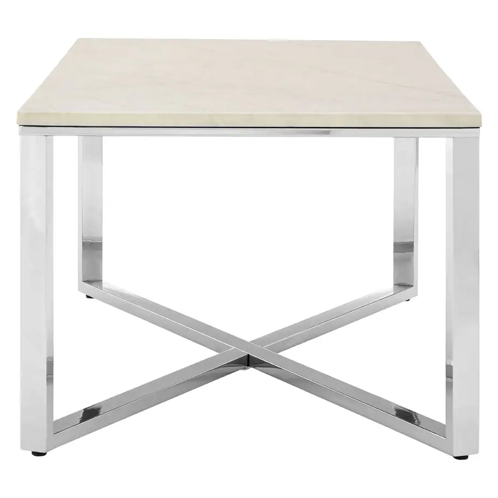 Allston White Faux Marble Coffee Table With Chrome Frame