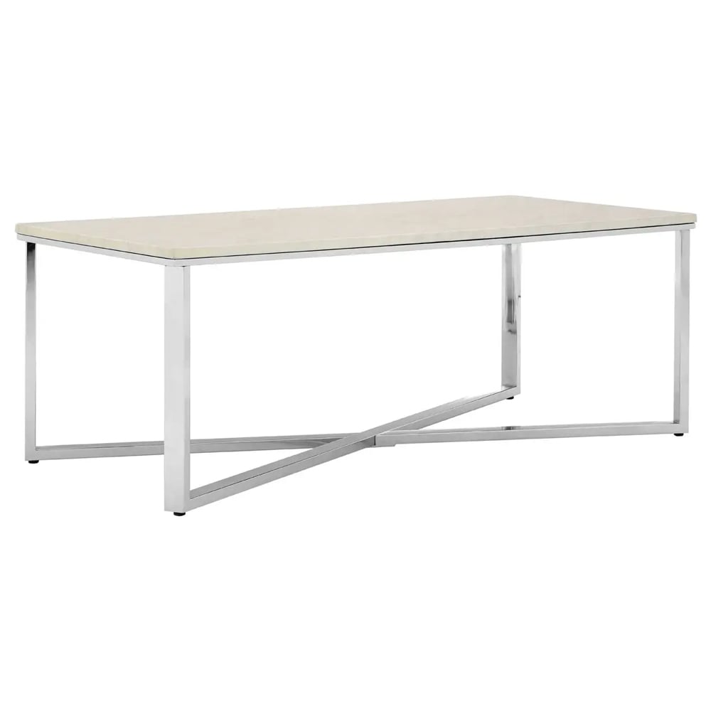 Allston White Faux Marble Coffee Table With Chrome Frame