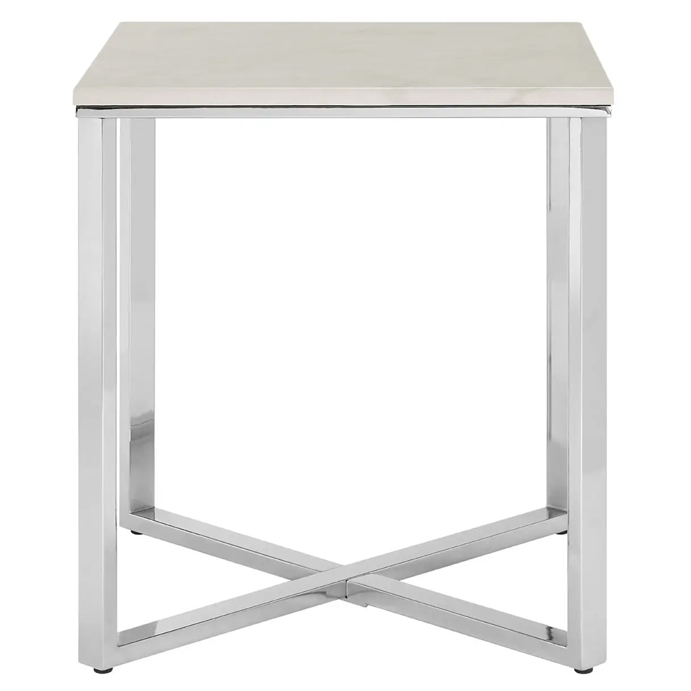 Allston White Faux Marble End Table With Chrome Frame
