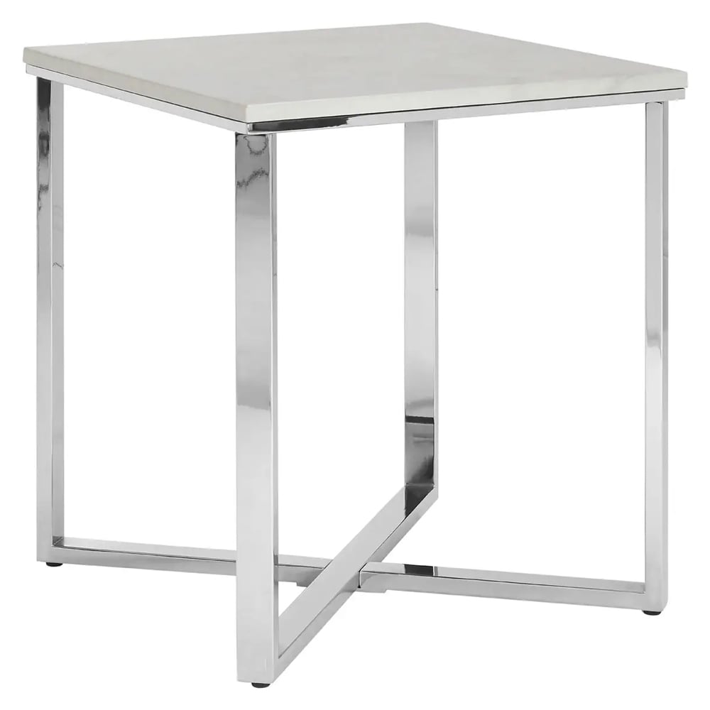 Allston White Faux Marble End Table With Chrome Frame
