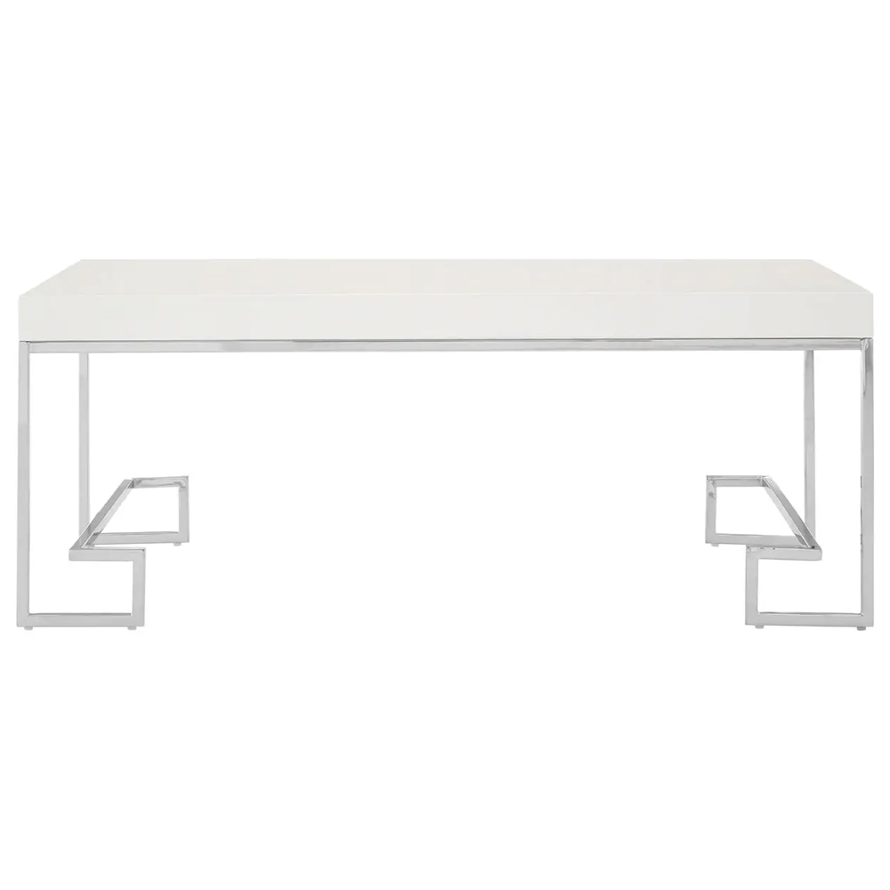 Allston White High Gloss Coffee Table With Chrome Frame