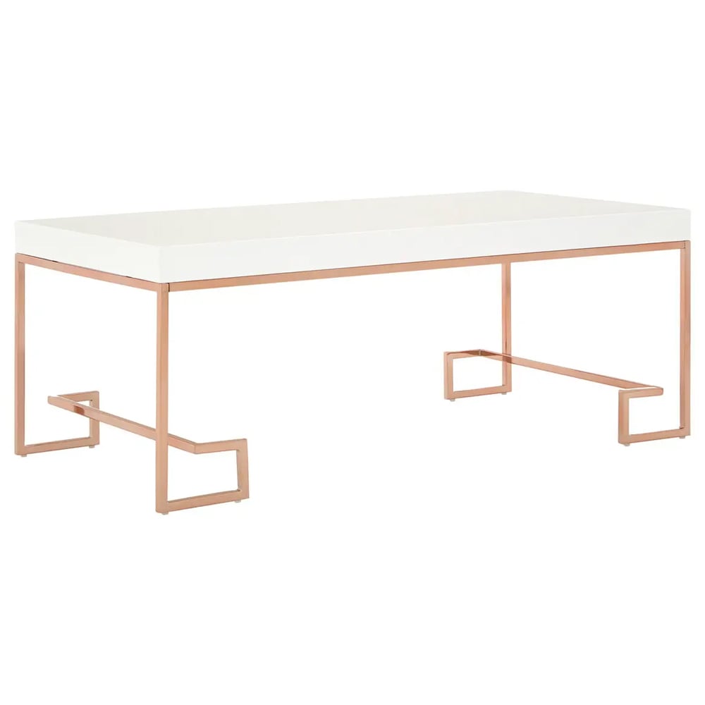 Allston White High Gloss Coffee Table With Rose Gold Frame