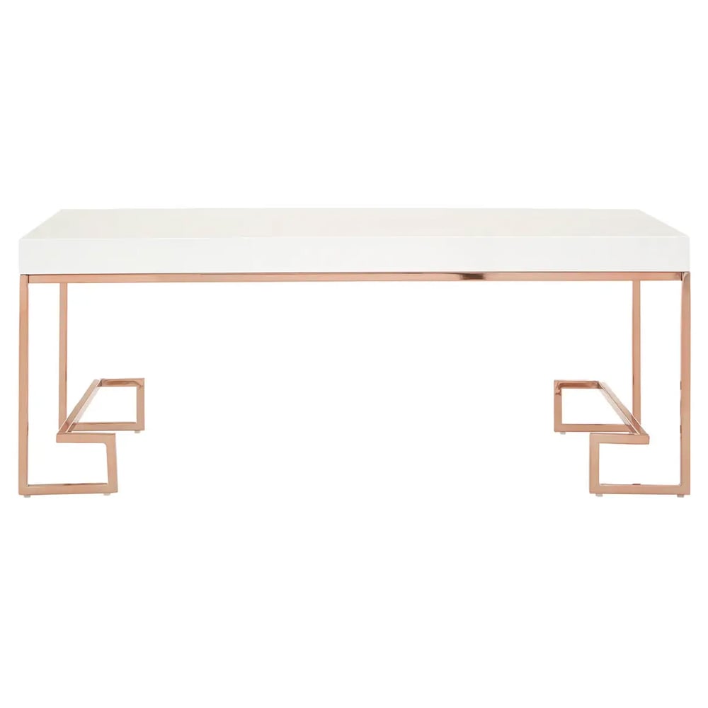 Allston White High Gloss Coffee Table With Rose Gold Frame