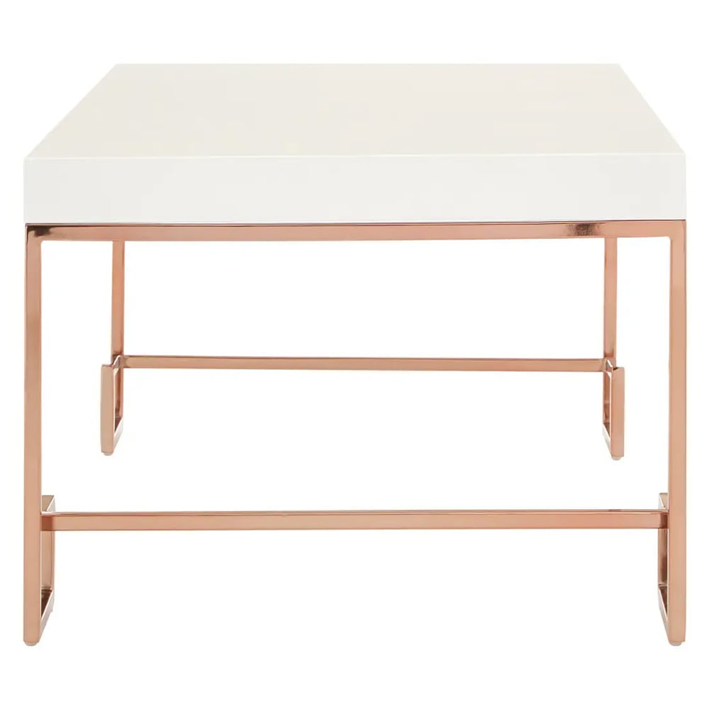 Allston White High Gloss Coffee Table With Rose Gold Frame