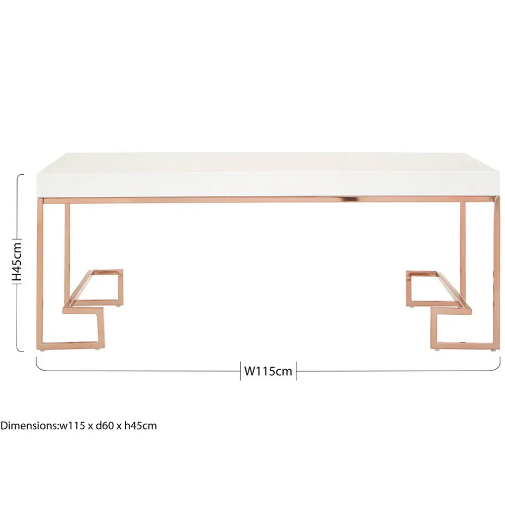 Allston White High Gloss Coffee Table With Rose Gold Frame