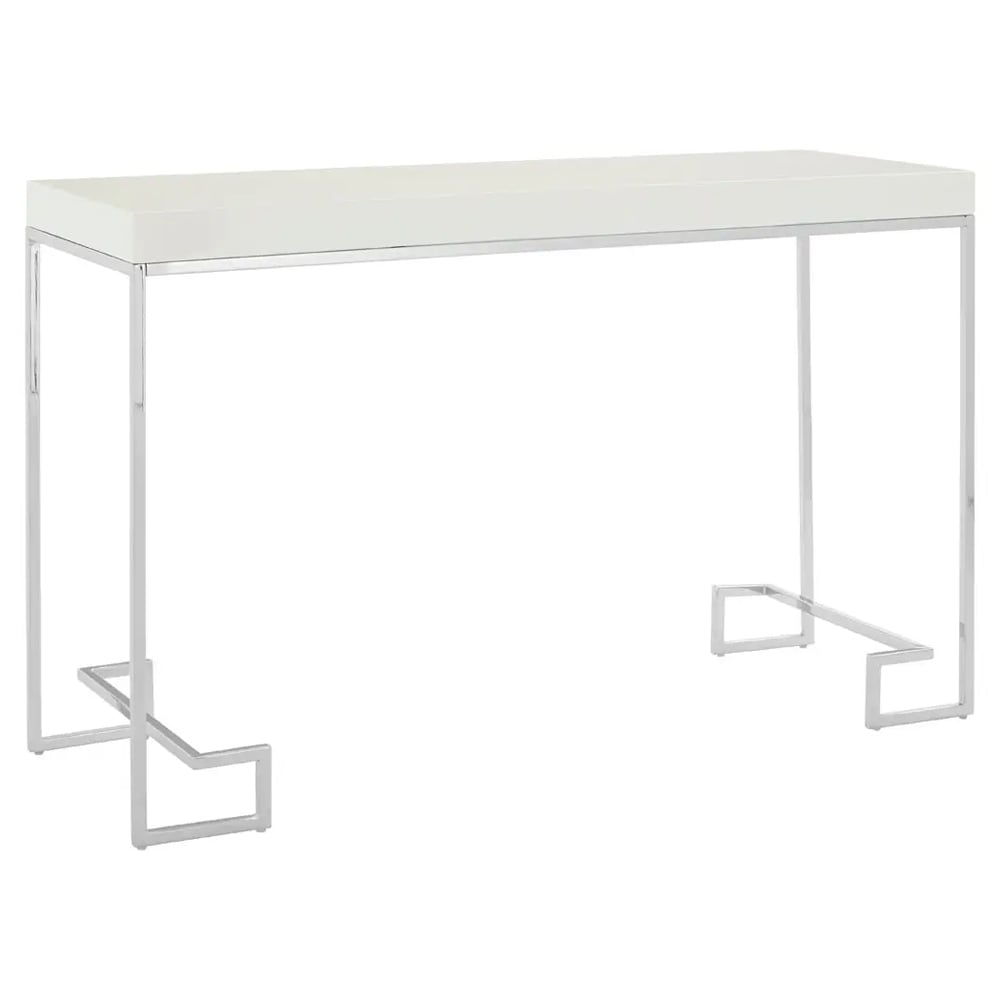 Allston White High Gloss Console Table With Chrome Frame