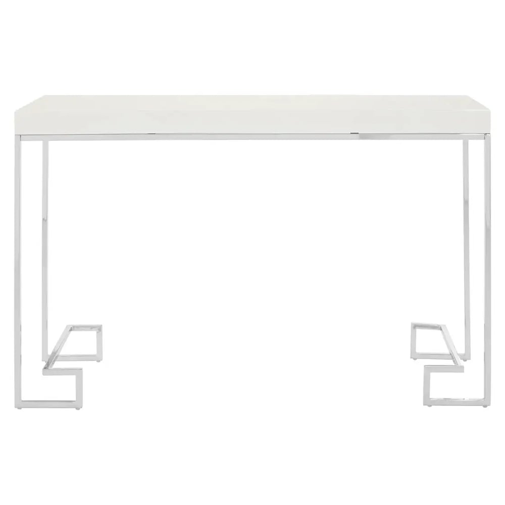 Allston White High Gloss Console Table With Chrome Frame