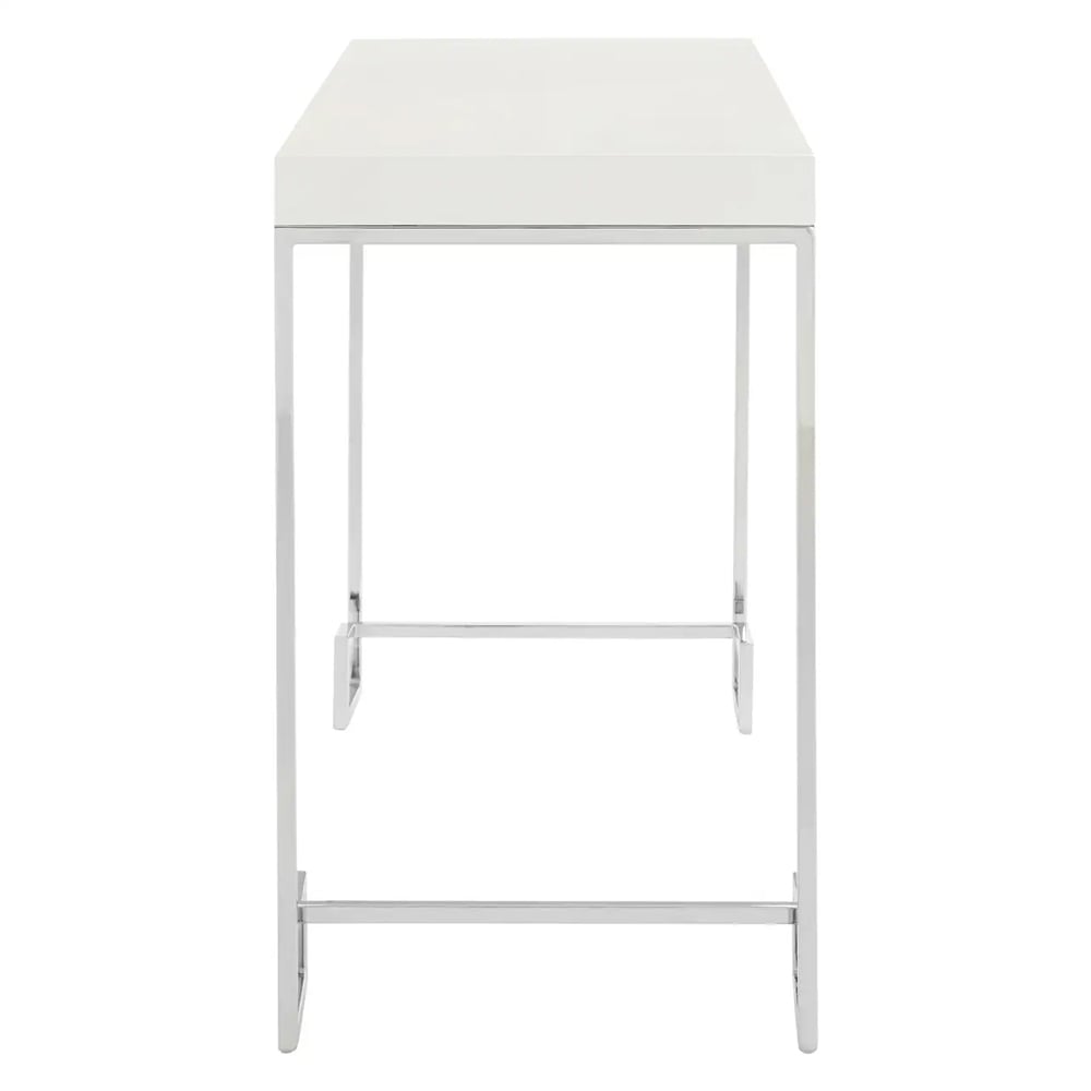 Allston White High Gloss Console Table With Chrome Frame