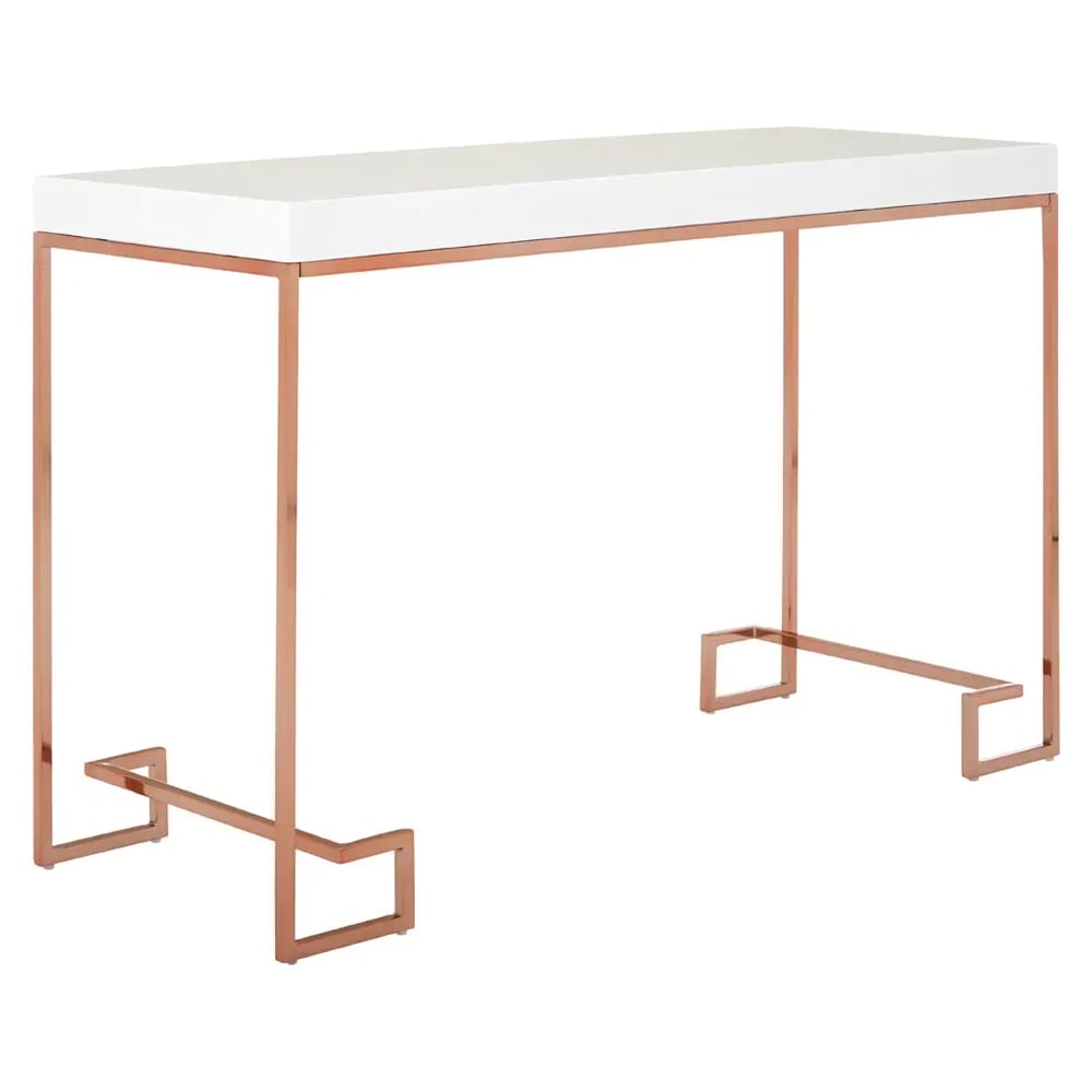 Allston White High Gloss Console Table With Rose Gold Frame