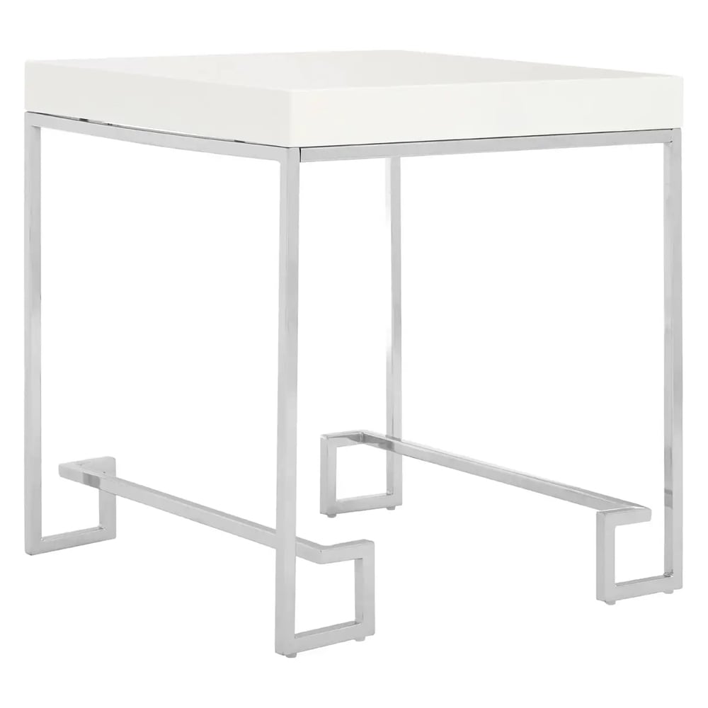 Allston White High Gloss End Table With Chrome Frame