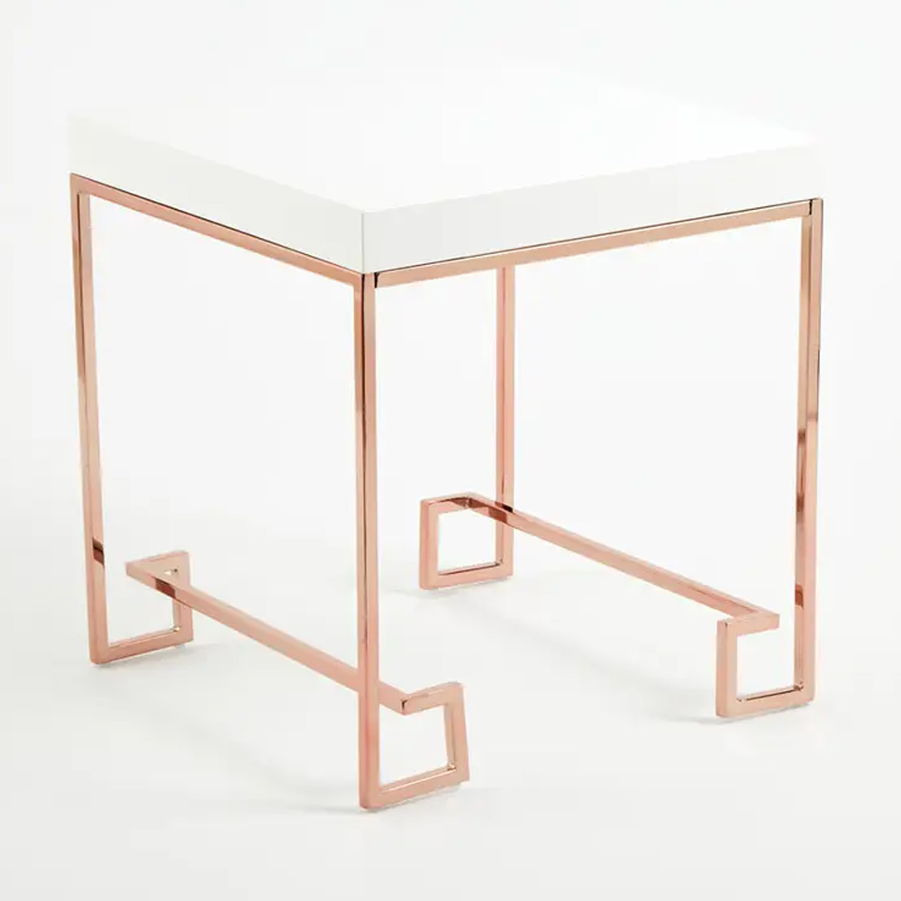 Allston White High Gloss End Table With Rose Gold Frame