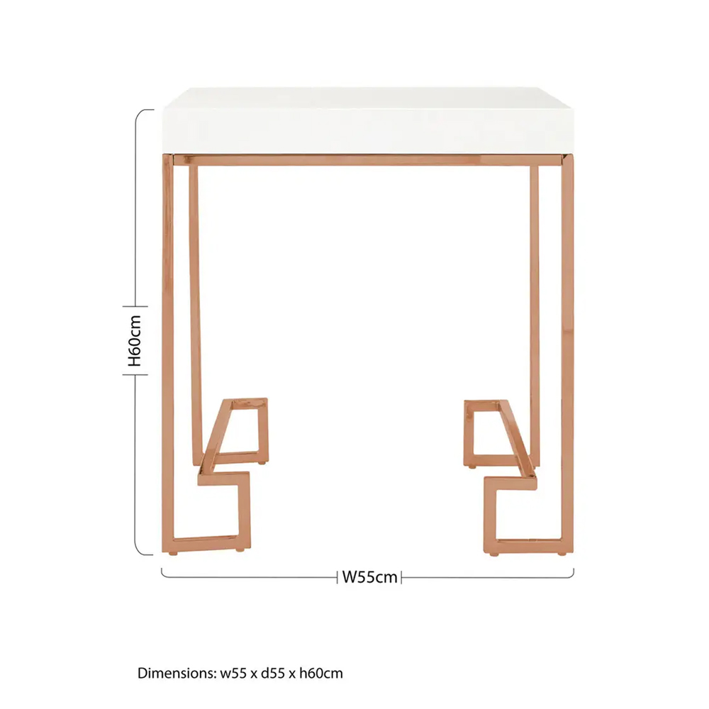 Allston White High Gloss End Table With Rose Gold Frame