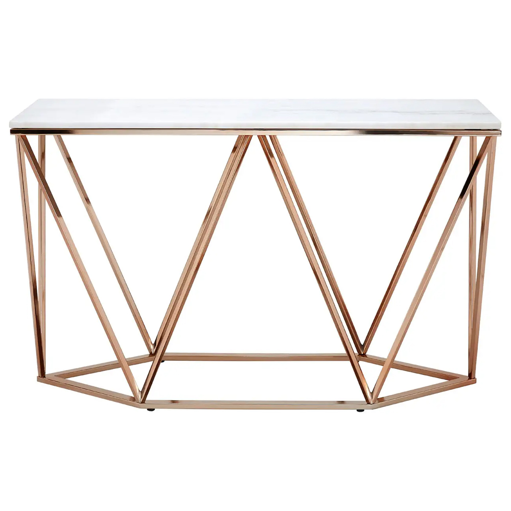 Allston White Marble Console Table With Champagne Frame