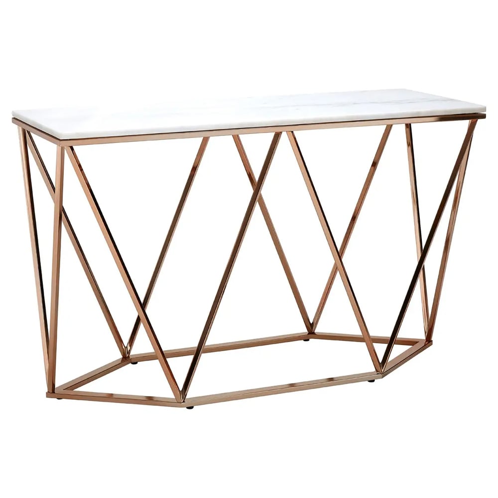 Allston White Marble Console Table With Champagne Frame