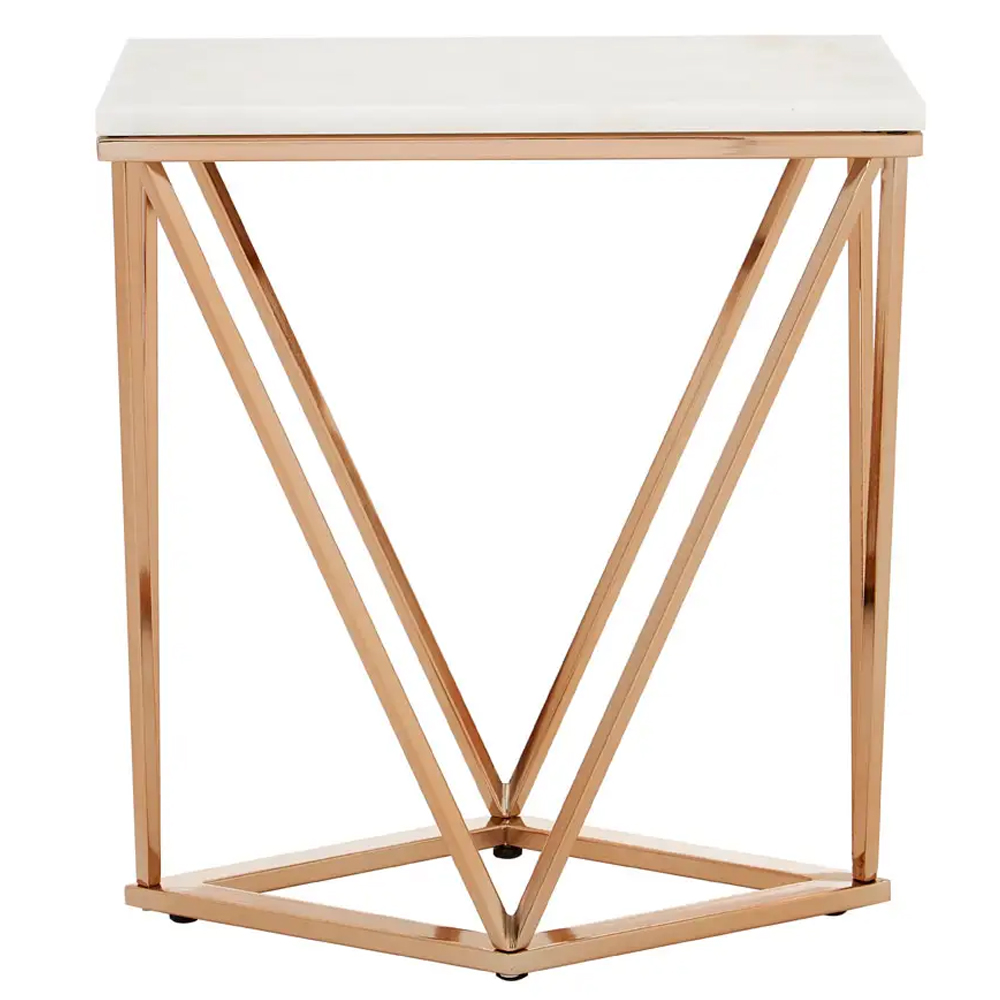 Allston White Marble End Table With Rose Gold Frame