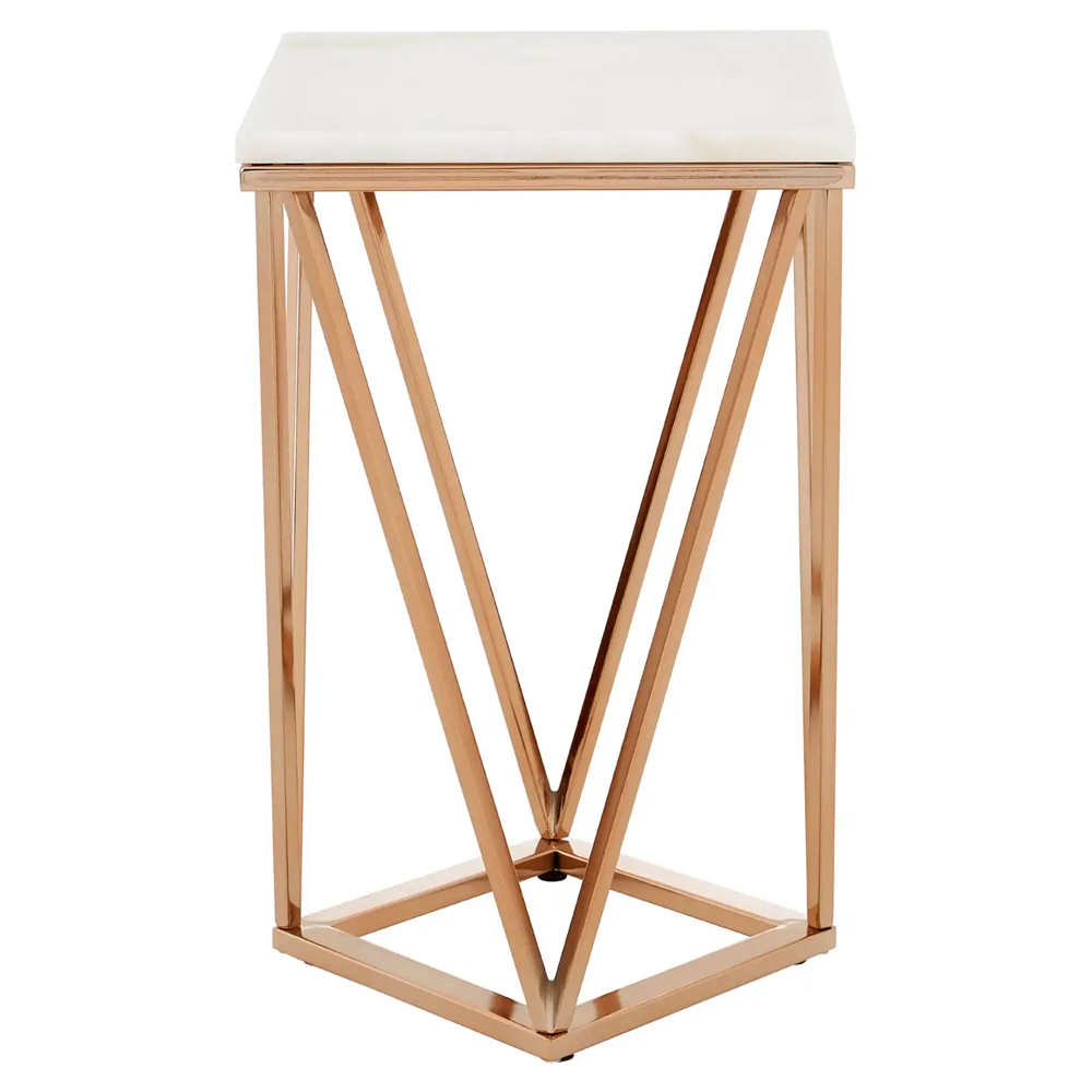 Allston White Marble End Table With Rose Gold Frame