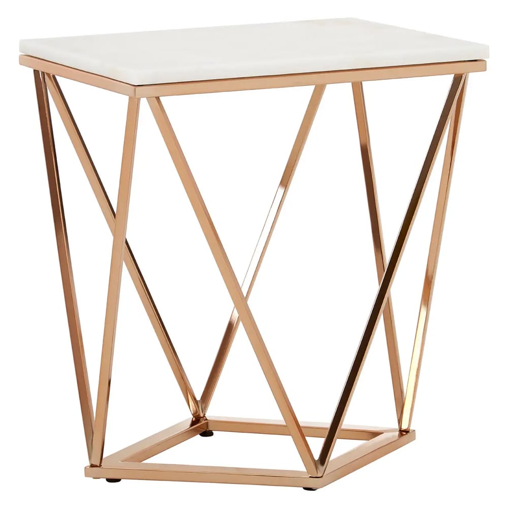 Allston White Marble End Table With Rose Gold Frame
