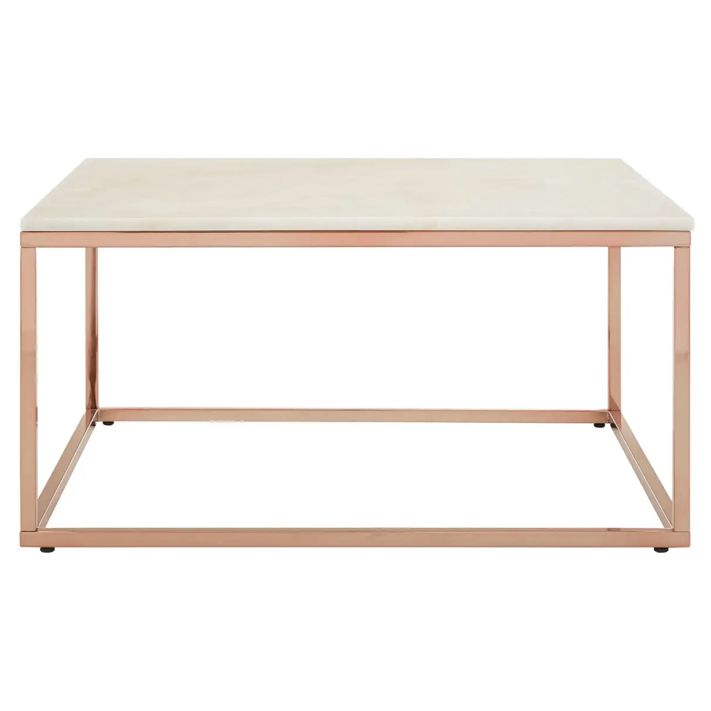 Allston White Marble Square Coffee Table With Rose Gold Frame