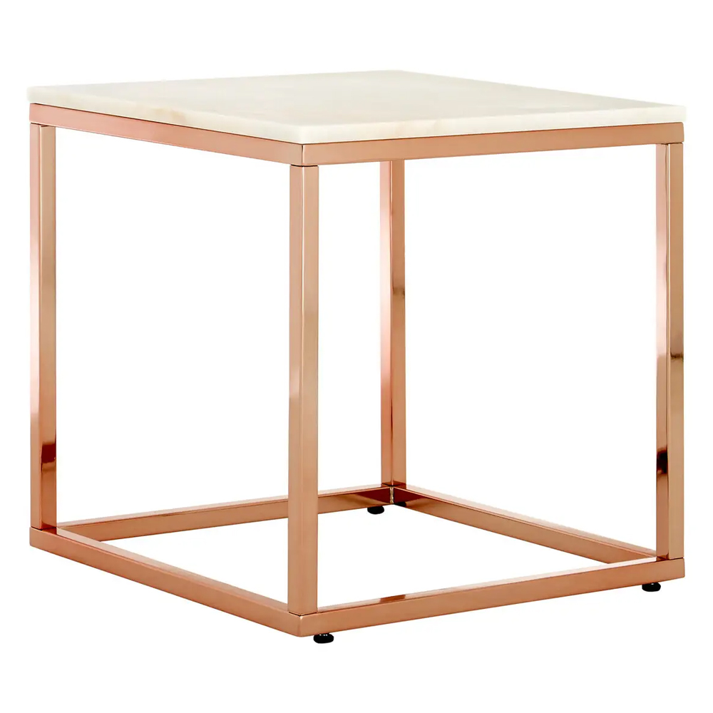 Allston White Marble Square End Table With Rose Gold Frame
