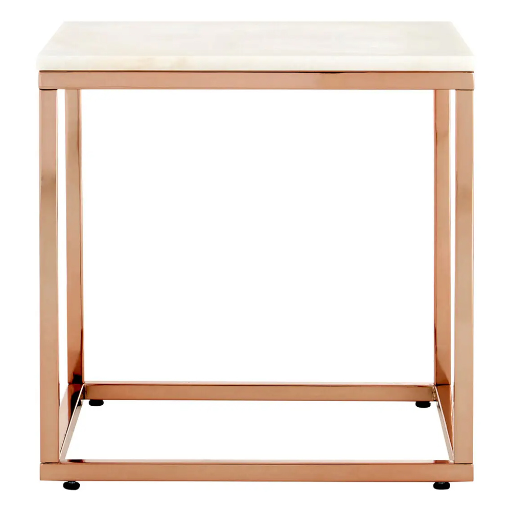 Allston White Marble Square End Table With Rose Gold Frame