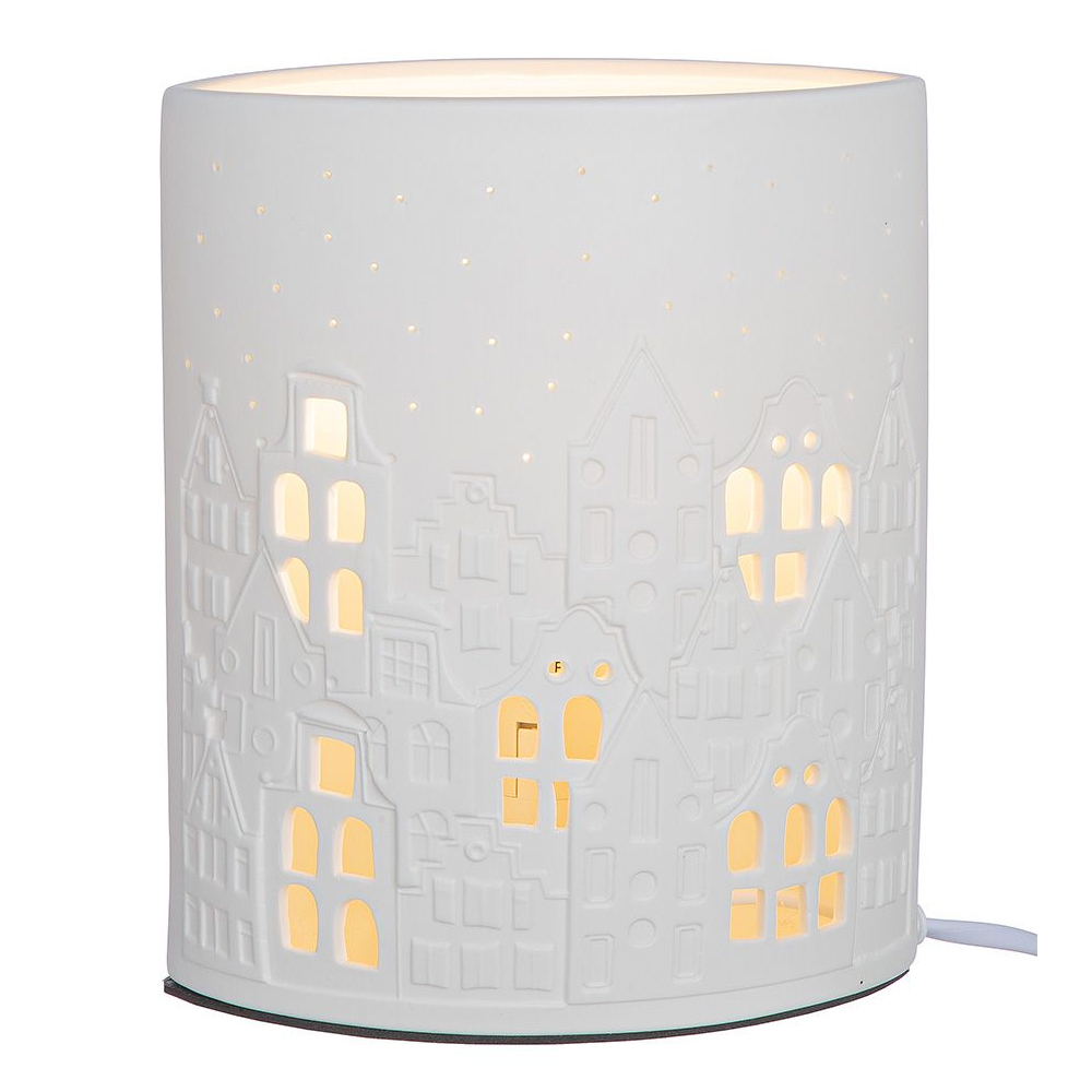 Allston White Porcelain City Light Design Table Lamps In Pair