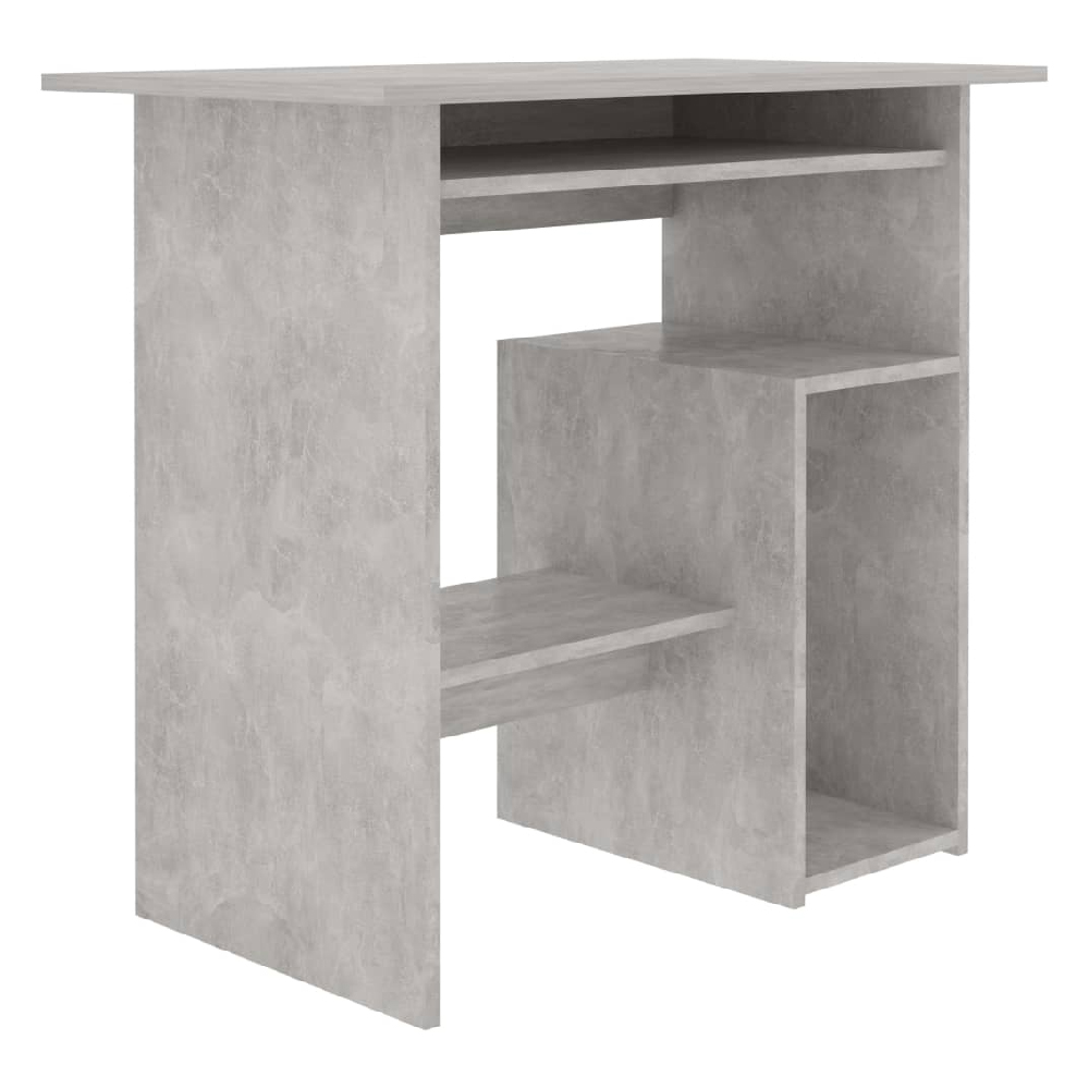 Allston Wooden Laptop Desk With 2 Shelves In Concrete Grey