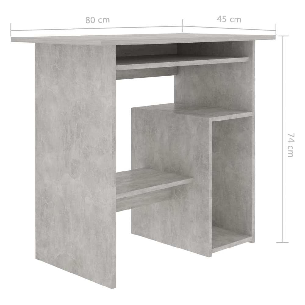 Allston Wooden Laptop Desk With 2 Shelves In Concrete Grey