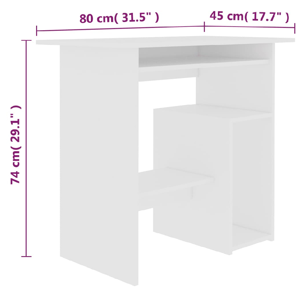 Allston Wooden Laptop Desk With 2 Shelves In White