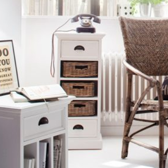 Photo of Allthorp narrow storage unit and basket set in classic white