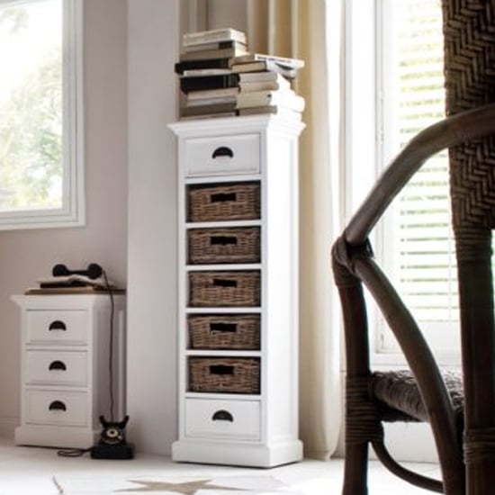 Read more about Allthorp narrow storage unit with basket set in classic white