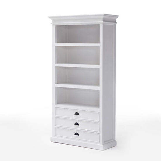 Allthorp Wooden Bookcase In Classic White With 3 Drawers Furniture in