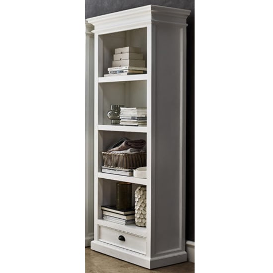 Allthorp Wooden Bookcase With 1 Drawer In Classic White