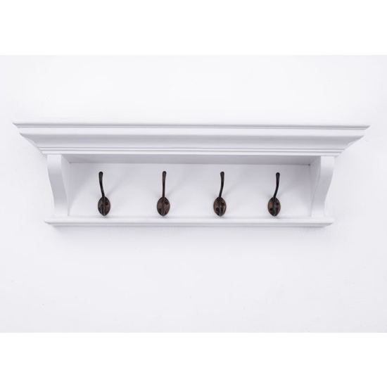 Product photograph of Allthorp Wooden Coat Rack In Classic White With 4 Hooks from Furniture in Fashion