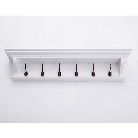 Product photograph of Allthorp Wooden Coat Rack In Classic White With 6 Hooks from Furniture in Fashion