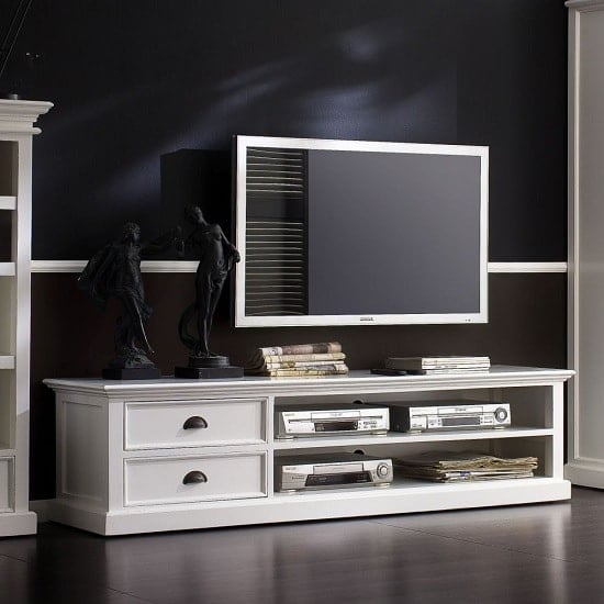 Allthorp Solid Wood TV Stand Large In White With 2 Drawers_1