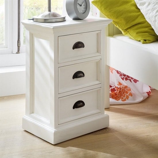 Allthorp Solid Wood Bedside Cabinet In White With 3 Drawers_1