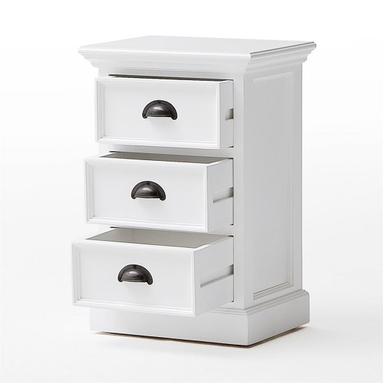 Allthorp Solid Wood Bedside Cabinet In White With 3 Drawers_4