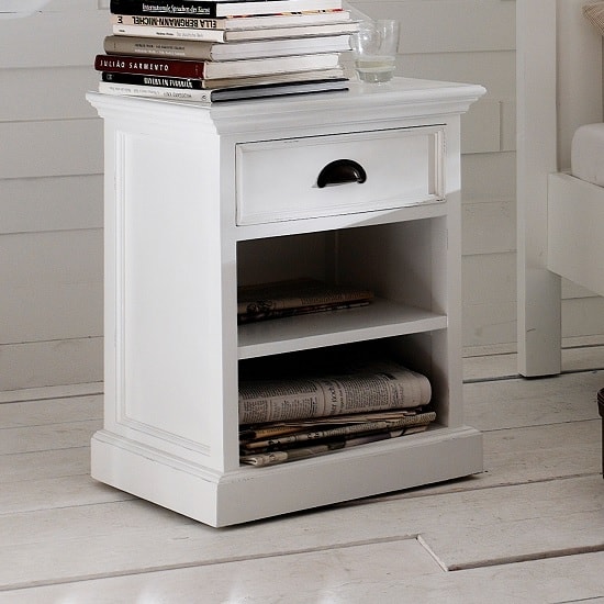 Photo of Allthorp solid wood bedside table in white with 1 drawer