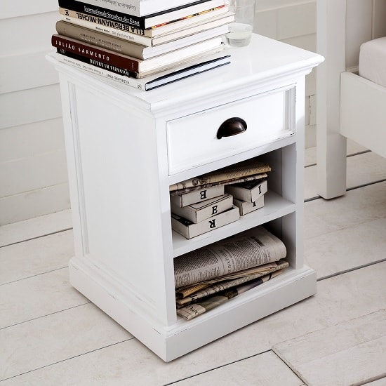 Allthorp Solid Wood Bedside Table In White With 1 Drawer Furniture in