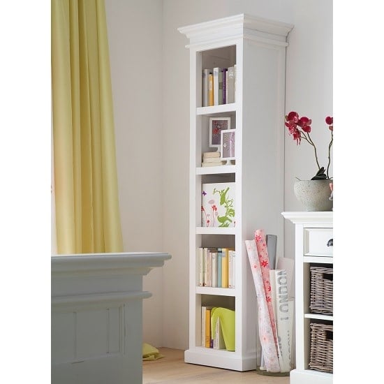 Allthorp Solid Wood Bookcase In White With 4 Shelf_2