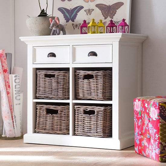 Photo of Allthorp solid wood compact sideboard in white with 2 drawers