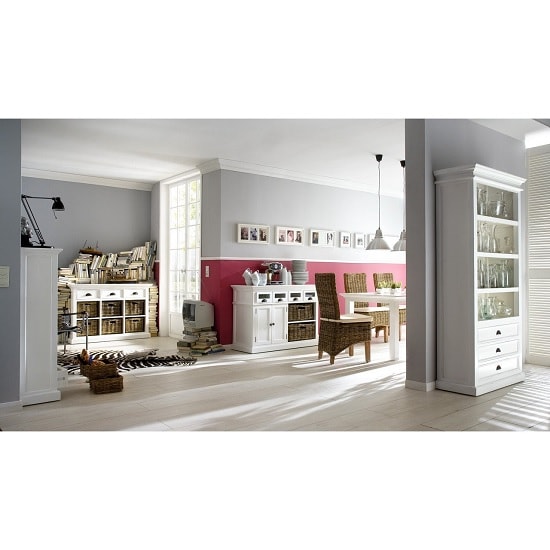 Allthorp Solid Wood Sideboard In White With 6 Baskets_3