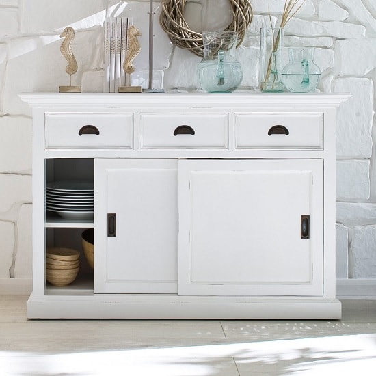 Photo of Allthorp solid wood sideboard in white with 2 sliding doors