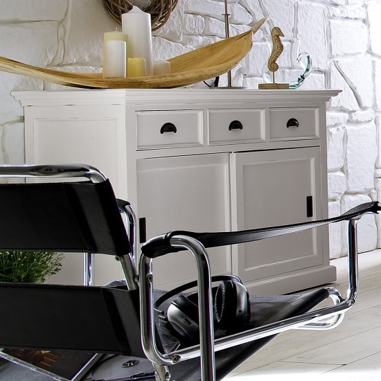 Allthorp Solid Wood Sideboard In White With 2 Sliding Doors