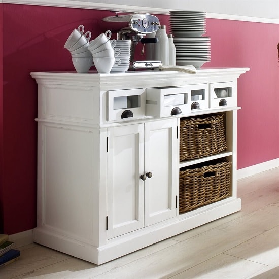 Photo of Allthorp solid wood sideboard in white with 2 doors 4 drawers