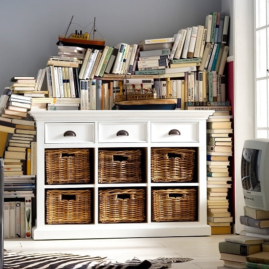 Allthorp Solid Wood Sideboard In White With 6 Baskets