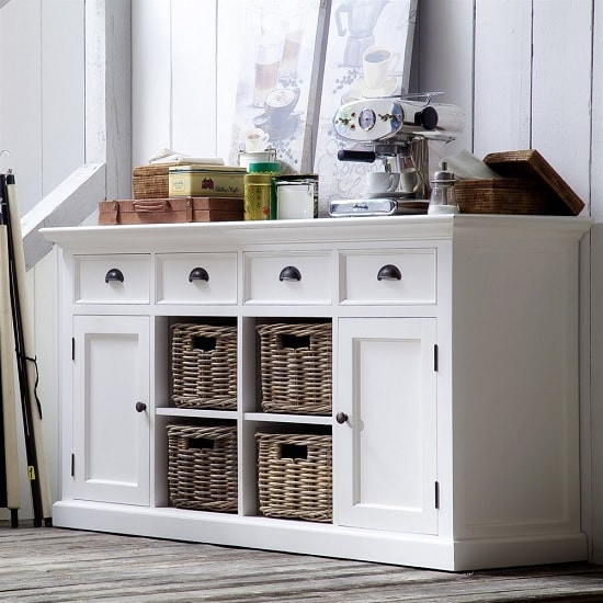 Product photograph of Allthorp Solid Wood Sideboard In White With 2 Doors 4 Baskets from Furniture in Fashion