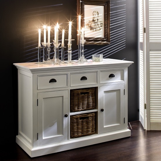 Photo of Allthorp solid wood sideboard in white with 2 doors and baskets