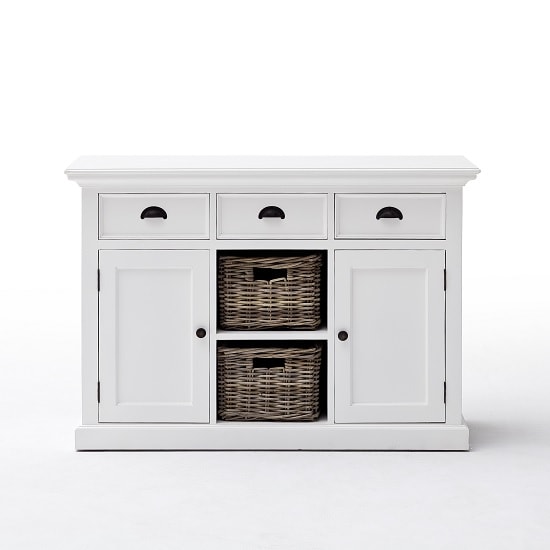 Allthorp Solid Wood Sideboard In White With 2 Doors And Baskets_4