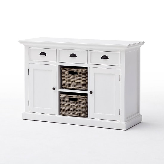 Allthorp Solid Wood Sideboard In White With 2 Doors And Baskets_2